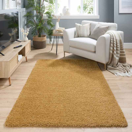 Buddy Washable Plain Rugs in Ochre Yellow