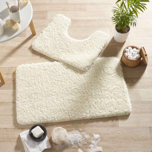 Buddy Bath Mat And Toilet Washable Set in Ivory White