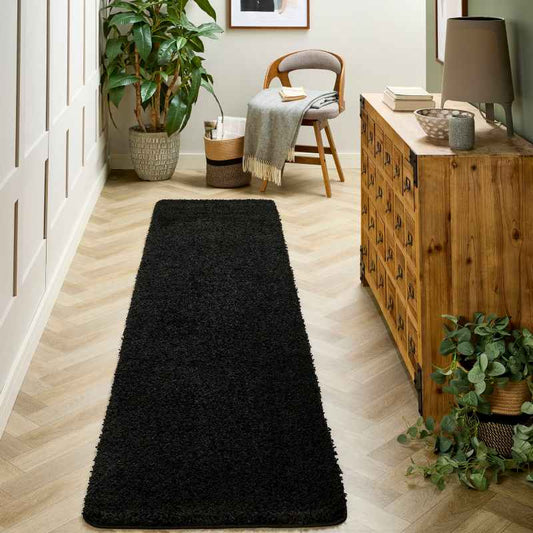 Buddy Washable Hallway Runner Rugs in Black