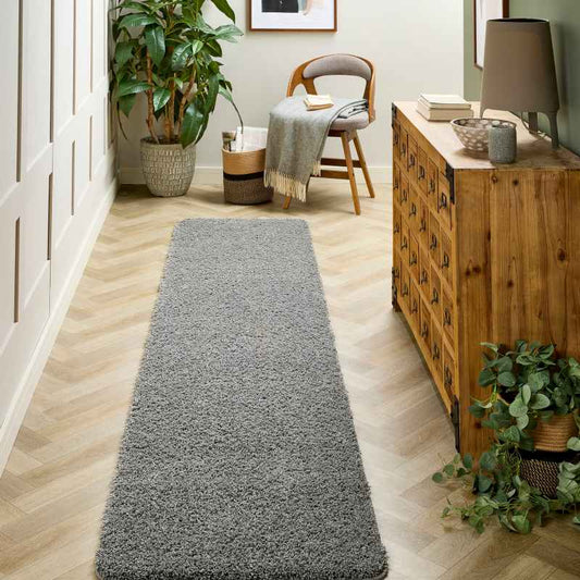 Buddy Washable Hallway Runner Rugs in Ghost Grey