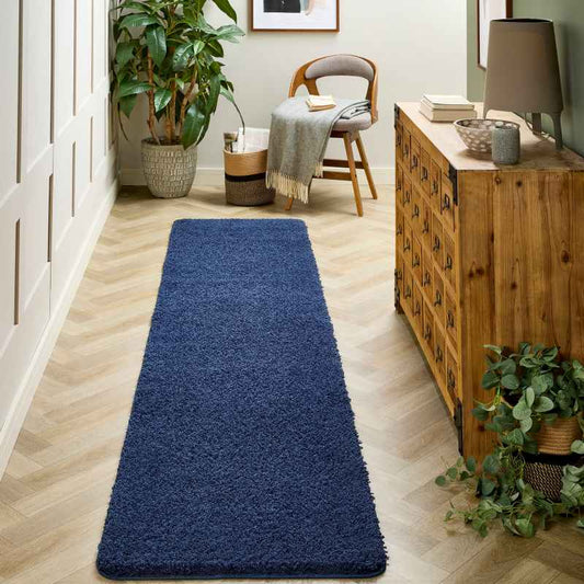 Buddy Washable Hallway Runner Rugs in Midnight Blue
