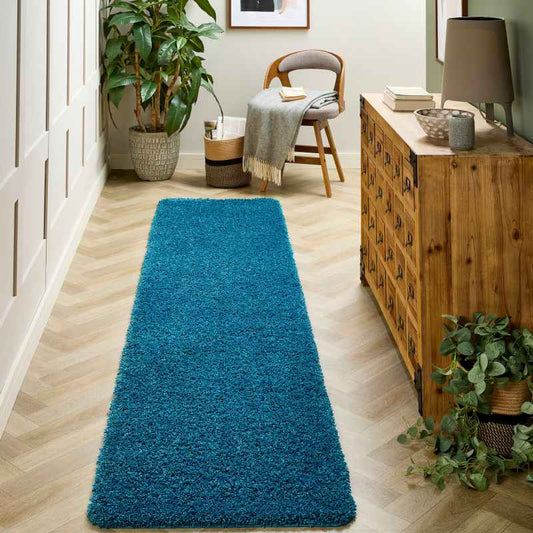 Buddy Washable Hallway Runner Rugs in Teal