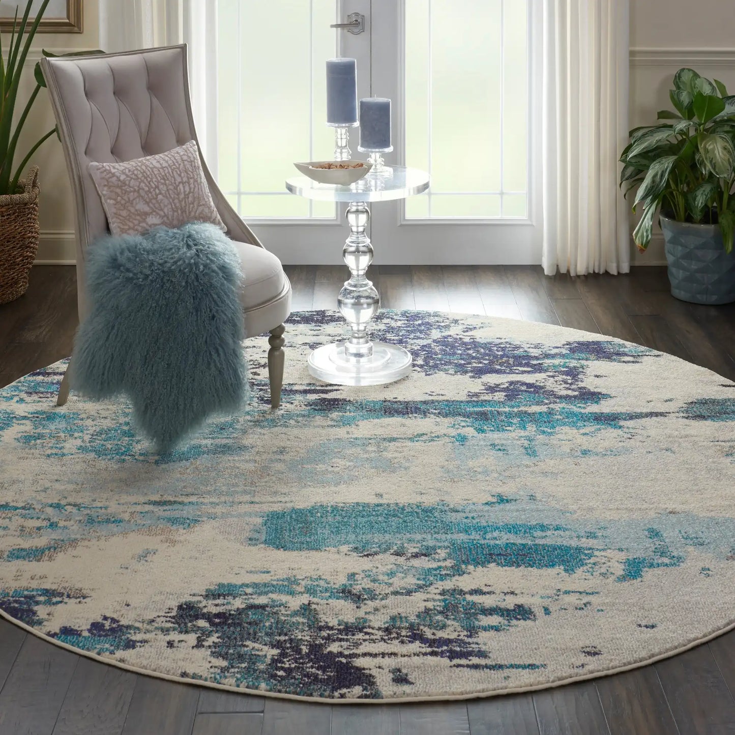 Celestial CES02 Ivory Teal Blue Rug RS