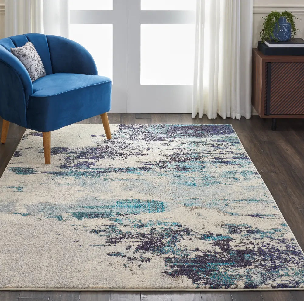 Celestial CES02 Ivory Teal Blue Rug RS