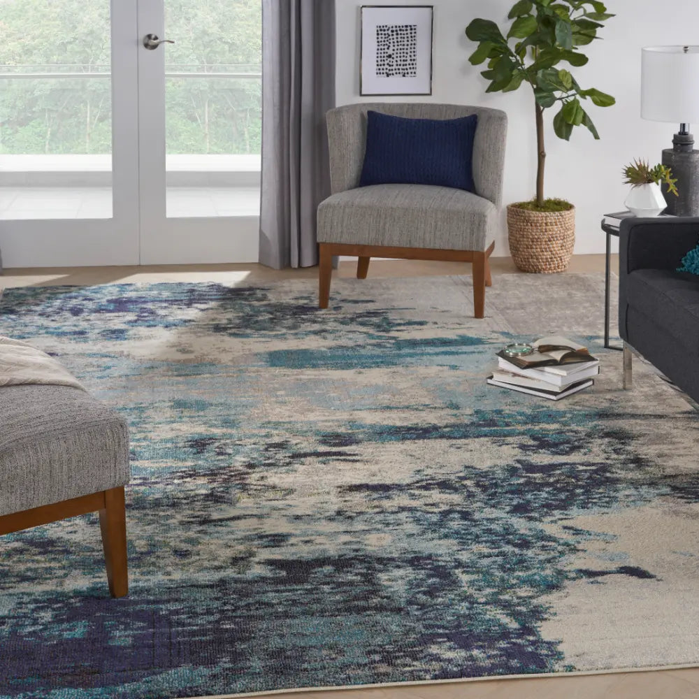 Celestial CES02 Ivory Teal Blue Rug RS