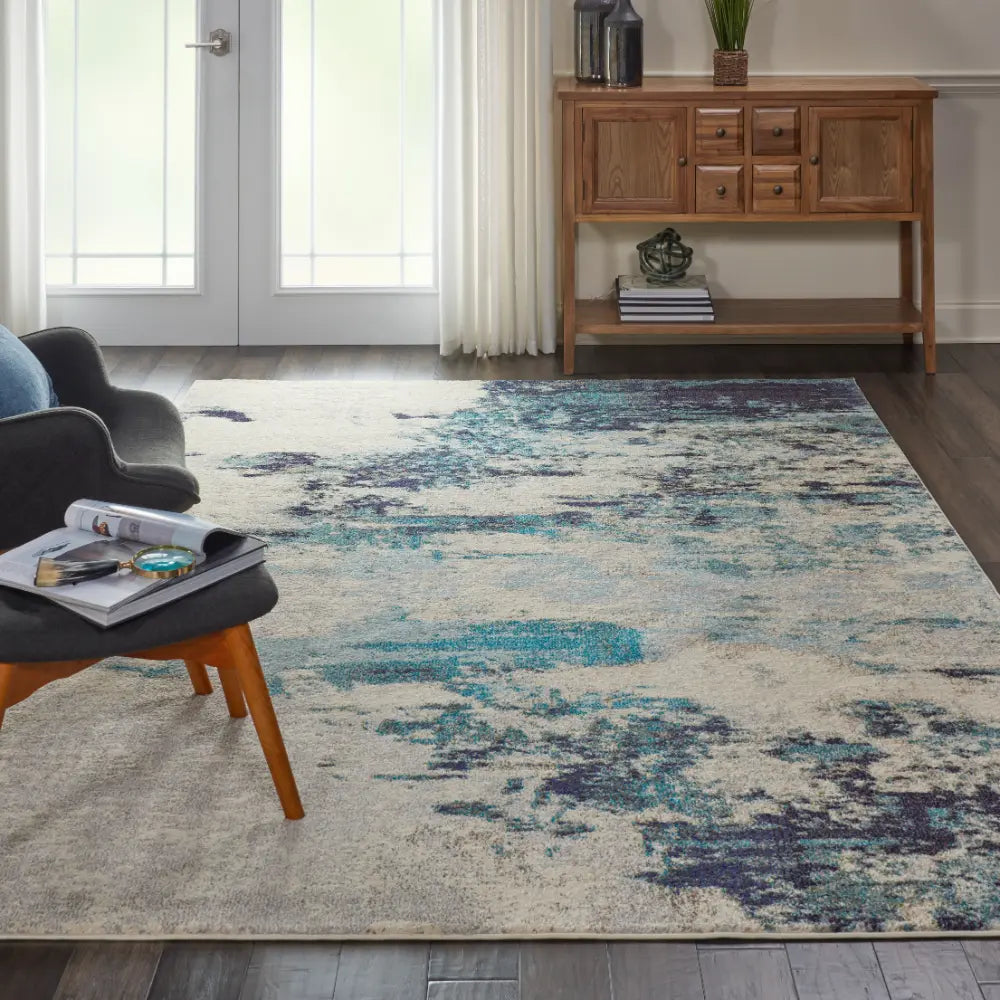 Celestial CES02 Ivory Teal Blue Rug RS