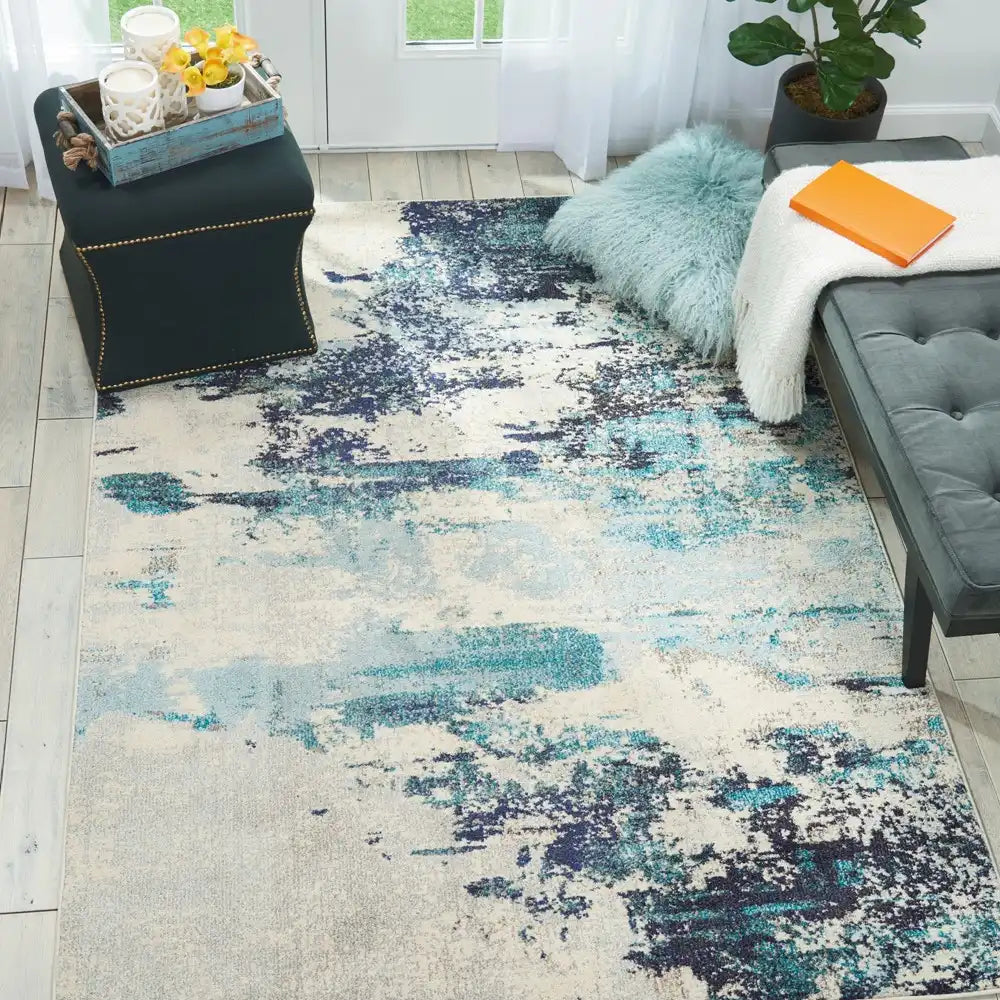 Celestial CES02 Ivory Teal Blue Rug RS