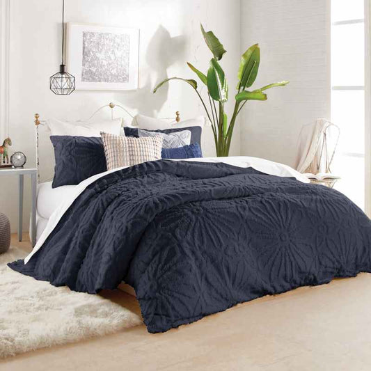 Chenille Medallion Cotton Bedding by Peri Home in Indigo Blue