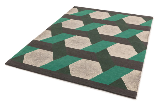 Asiatic camden green Green, Grey Living Room Geometric Rug.