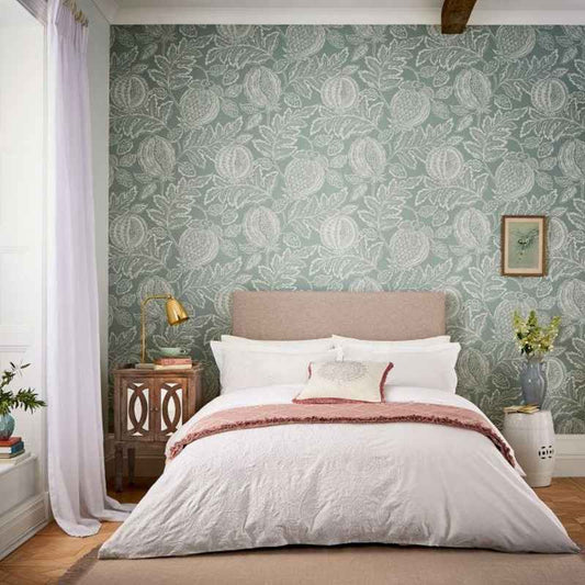 Cantaloupe Embroidered Designer Bedding Duvet Cover and Pillowcase By Sanderson in Ivory White