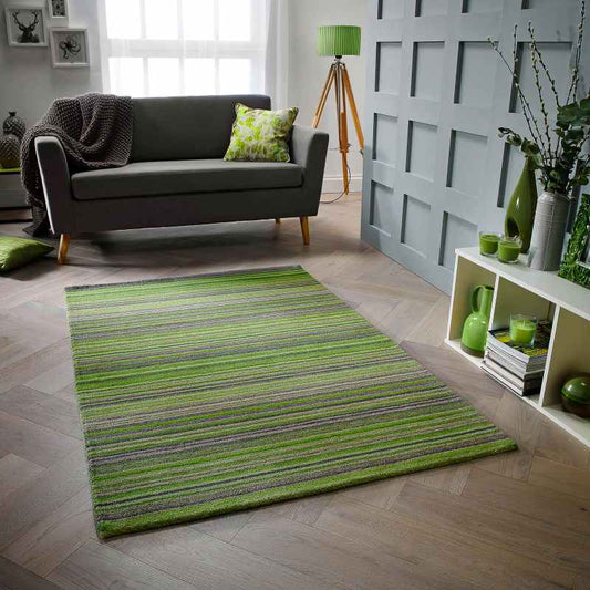 Carter Modern Stripe Wool Rugs in Green