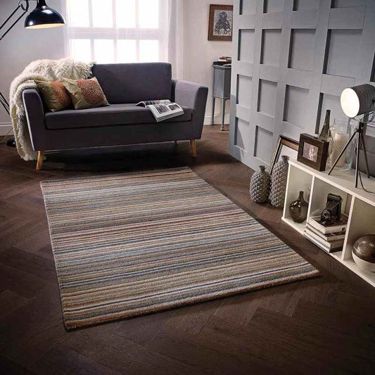 Carter Modern Stripe Wool Rugs in Natural