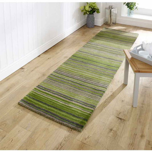 Carter Modern Stripe Hallway Runner Rugs in Green