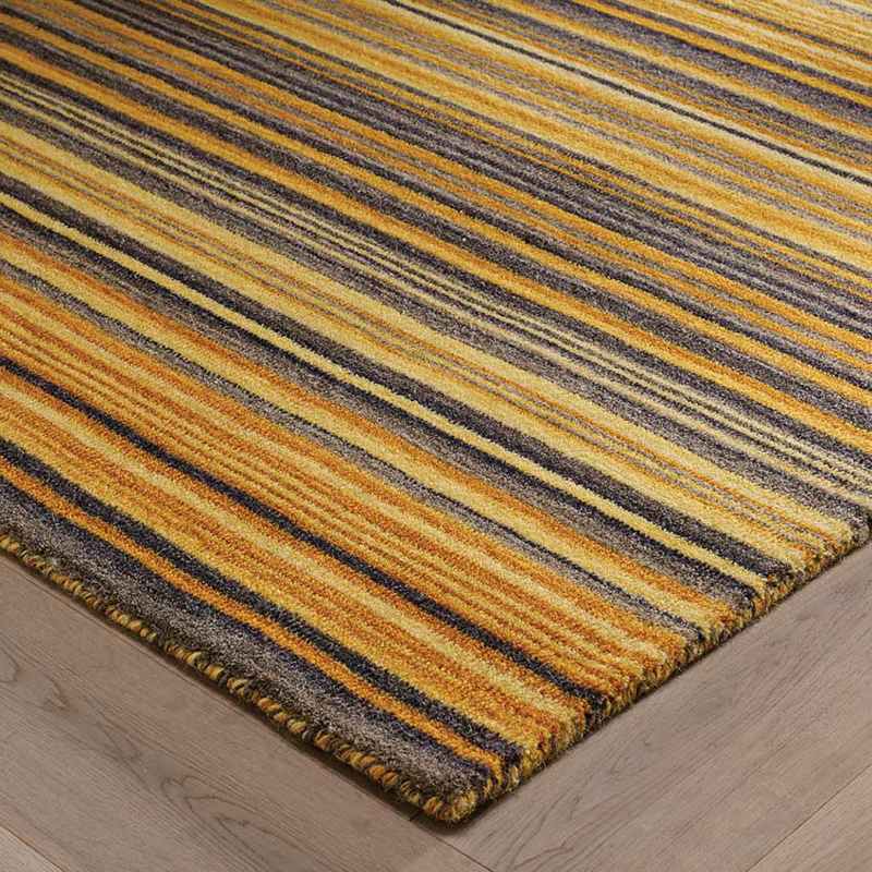 Carter Modern Stripe Hallway Runner Rugs in Ochre Yellow