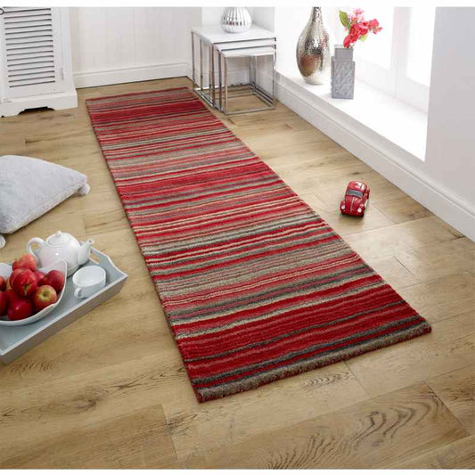 Carter Modern Stripe Hallway Runner Rugs in Red