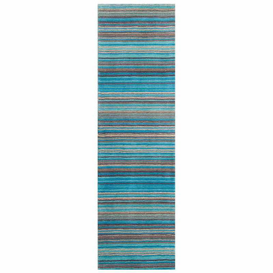 Carter Modern Stripe Hallway Runner Rugs in Teal Blue