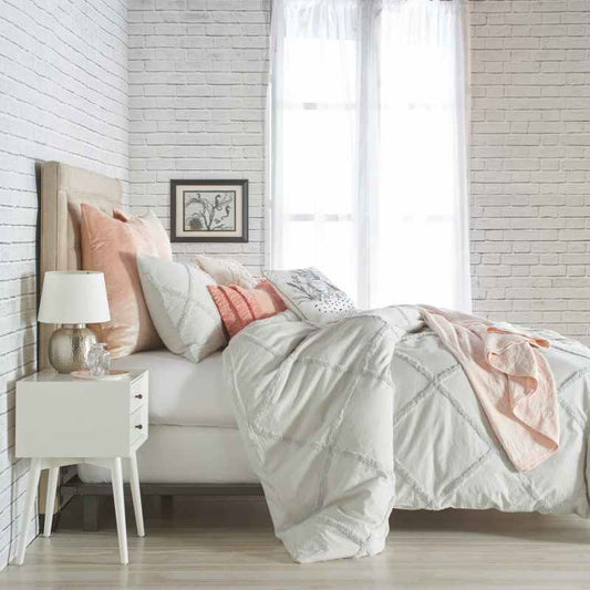 Chenille Lattice Bedding Duvet Cover and Pillowcase By Peri Home in Grey