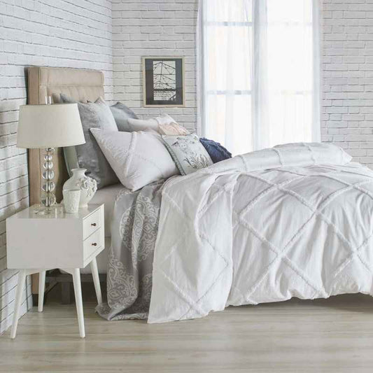 Chenille Lattice Bedding Duvet Cover and Pillowcase By Peri Home in White
