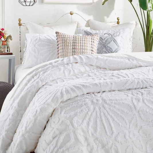Chenille Medallion Cotton Bedding by Peri Home in White