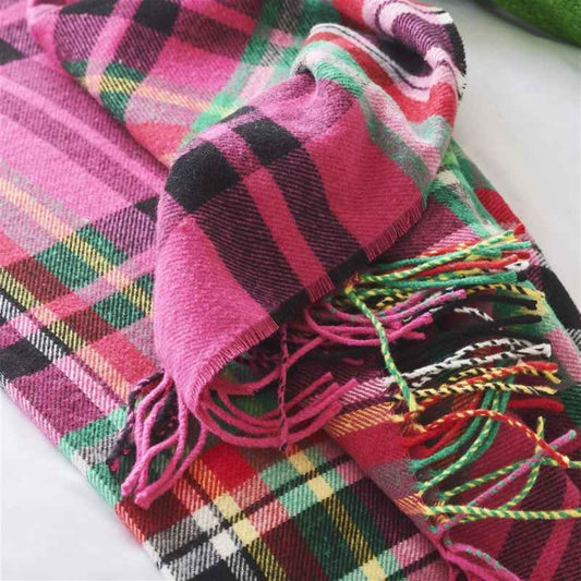Chennai Fuchsia Tartan Woven Throw in Pink Multi by Designers Guild