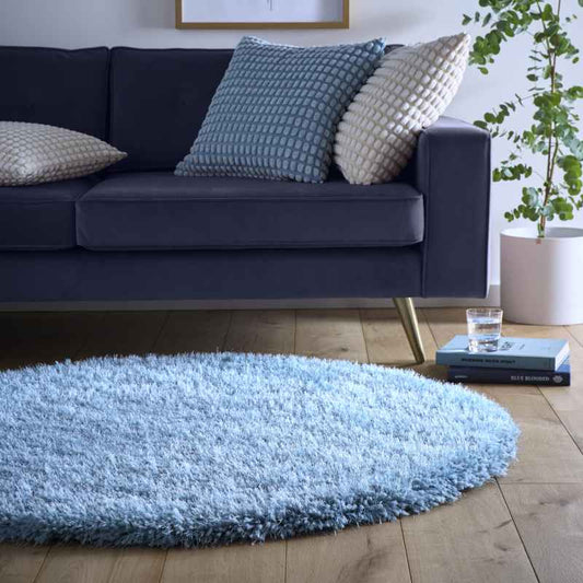 Chicago Circle Shaggy Plain Modern Rugs in Duck Egg