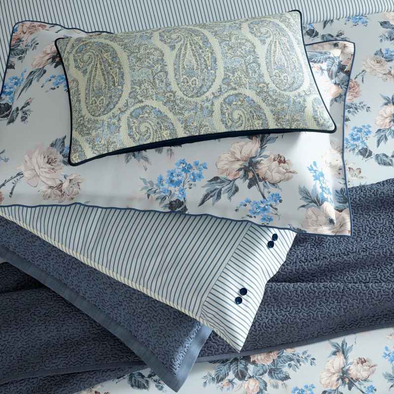 Delphine Embroidered Throw by Bedeck of Belfast in Chambray Blue