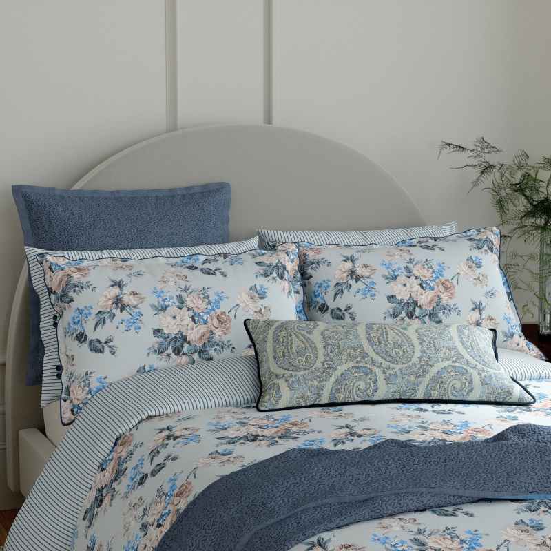 Delphine Embroidered Throw by Bedeck of Belfast in Chambray Blue