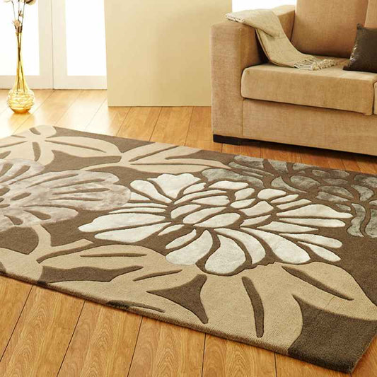 Unique Divine Floral Wool Rugs in Beige