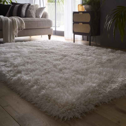 Extravagance Shaggy Modern Plain Rugs in Ivory