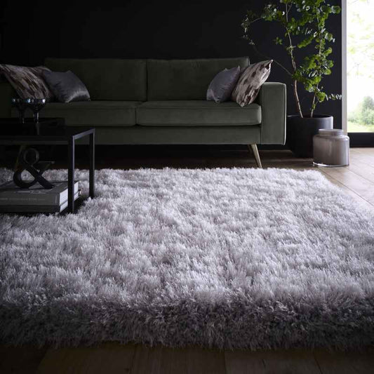 Extravagance Shaggy Modern Plain Rugs in Silver