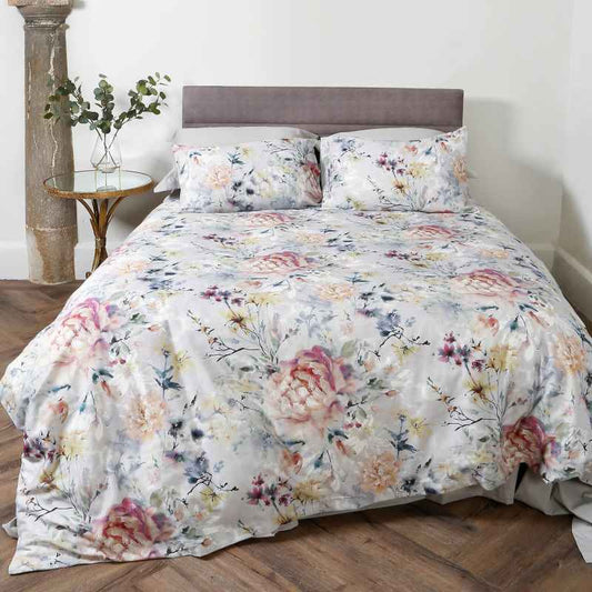 Eden Floral Bedding Duvet Cover and Pillowcase in Grey