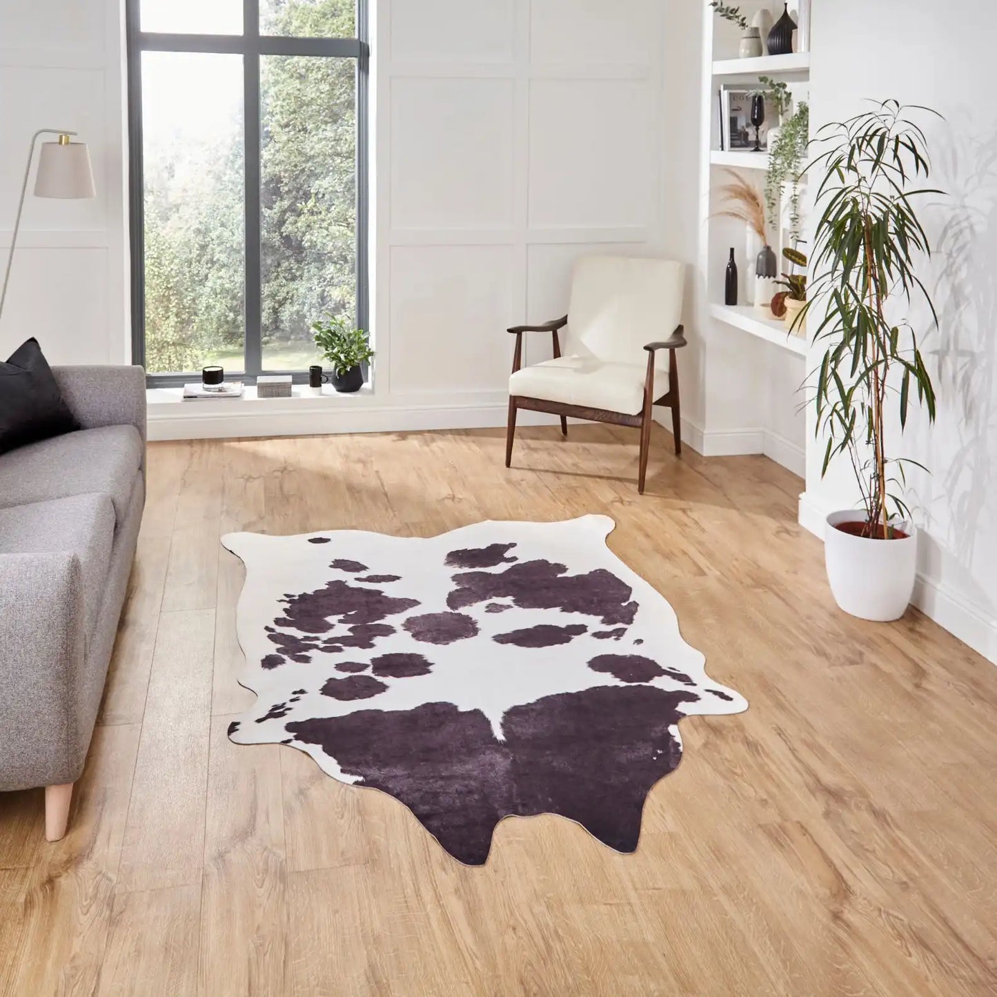 Faux Animal Print Cow Print Black And White Rug RS