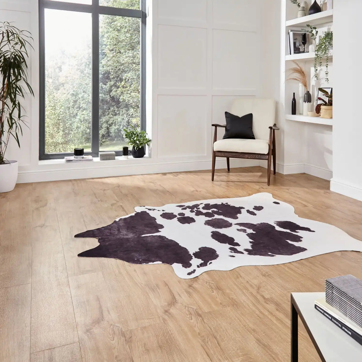 Faux Animal Print Cow Print Black And White Rug RS