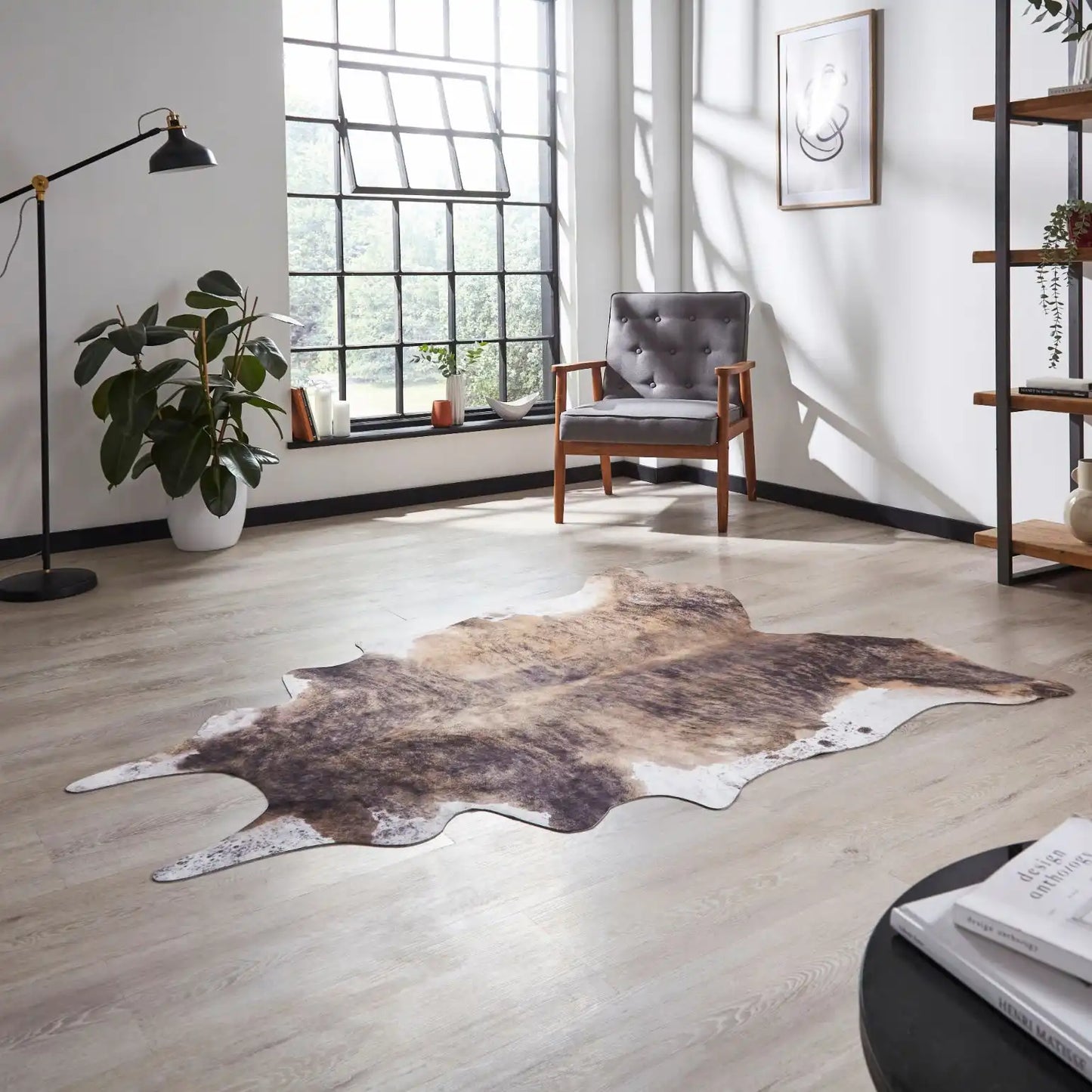 Faux Animal Print Cow Print Brown And White Rug RS