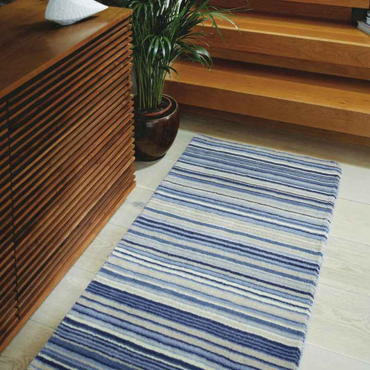 Origins Fine Stripes Wool Hallway Runner Rugs in Blue