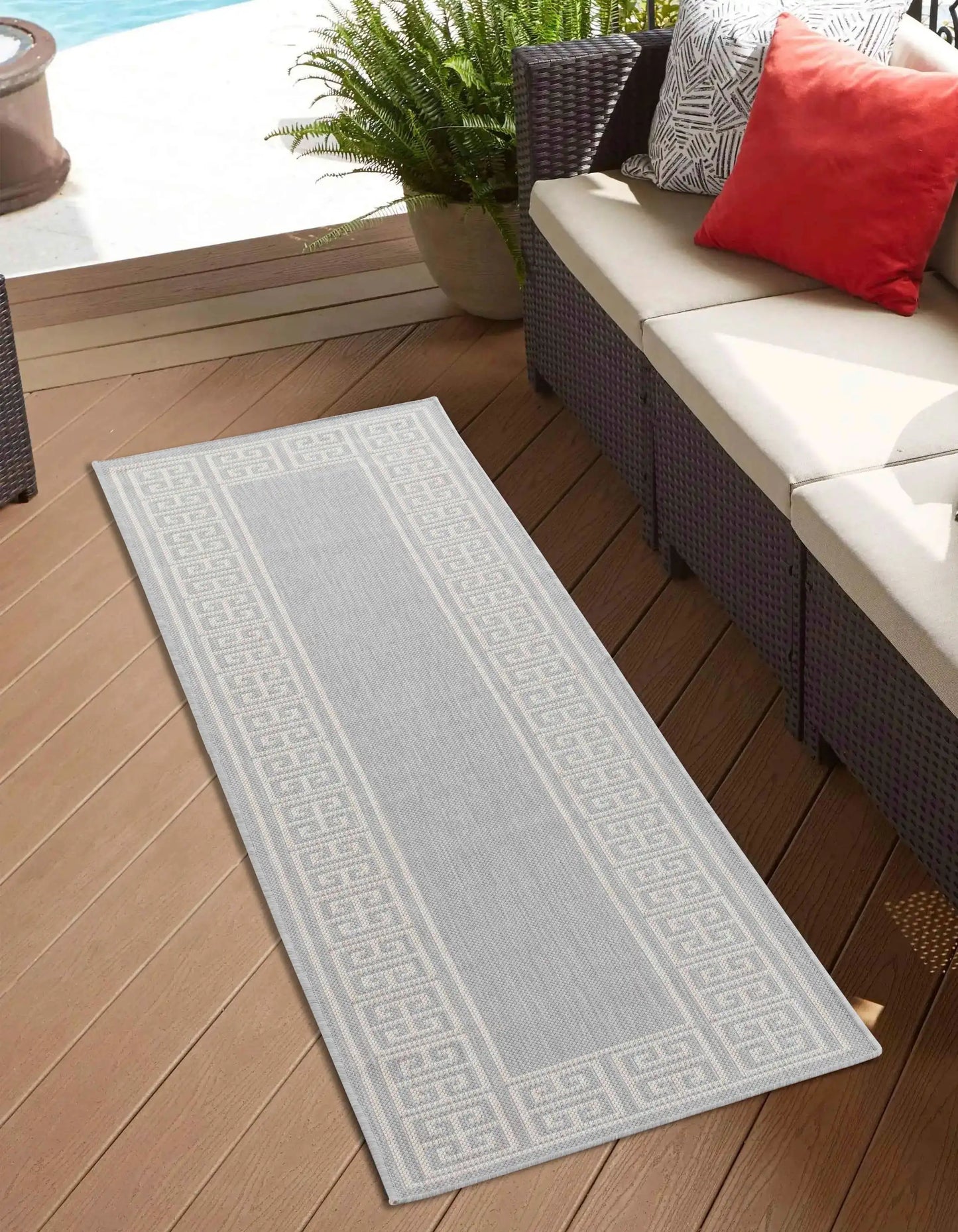 Sky Outdoor Greek Key Silver Rug