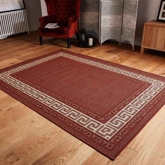 Greek Key Flatweave Anti Slip Rugs in Terracotta