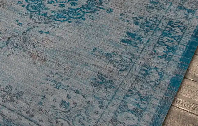 Louis de Poortere fading world grey turquoise Blue, Grey Living Room Flat Weave Rug.