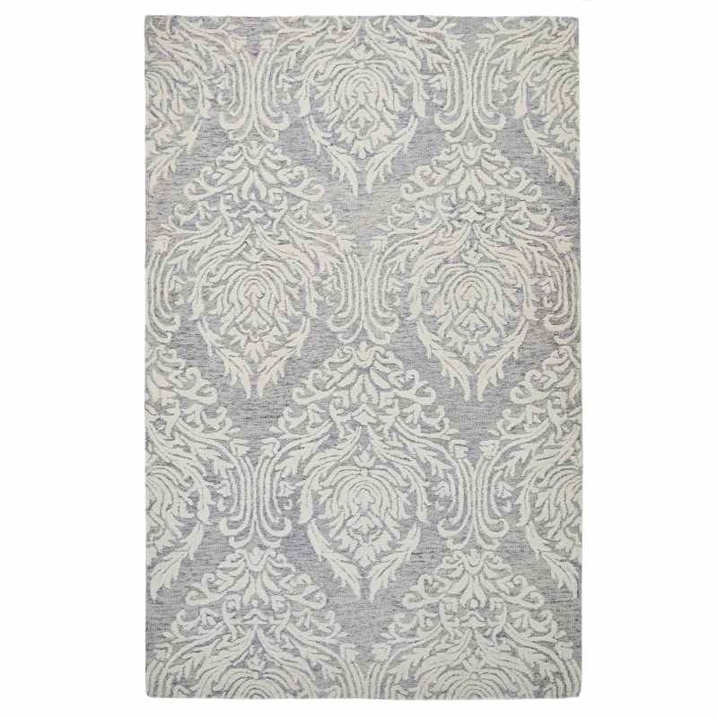 Hampton Damask Hand Tufted Wool Rug in Grey Ivory