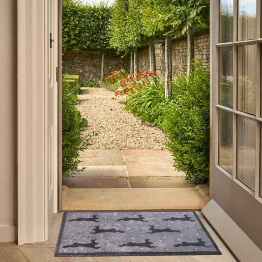 Christmas Hares Washable Doormats in Grey