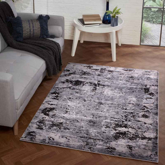 Arabella Hazy Abstract Distressed Modern Rug in Blue