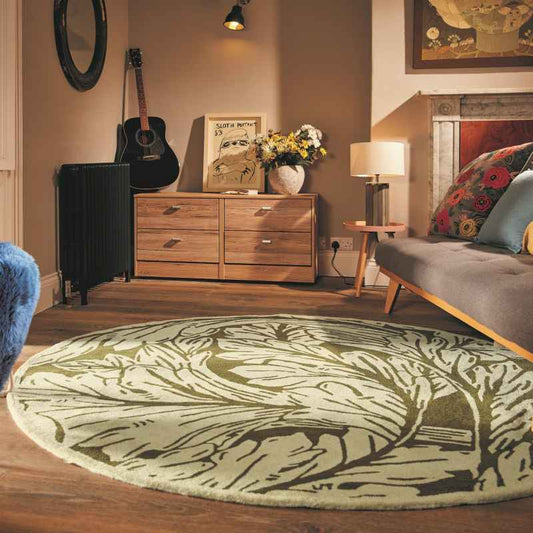 Heritage 2 Circle Floral Rugs in Moss Green