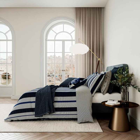 Imara Print Bedding by Bedeck of Belfast in Navy Blue