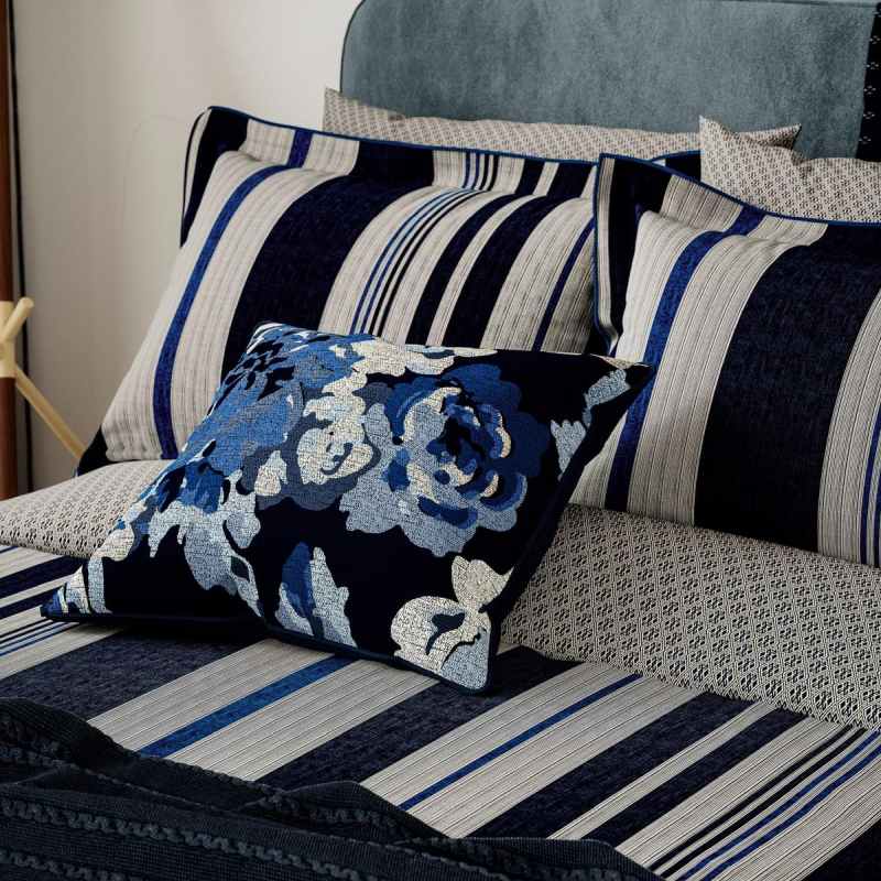 Imara Print Bedding by Bedeck of Belfast in Navy Blue