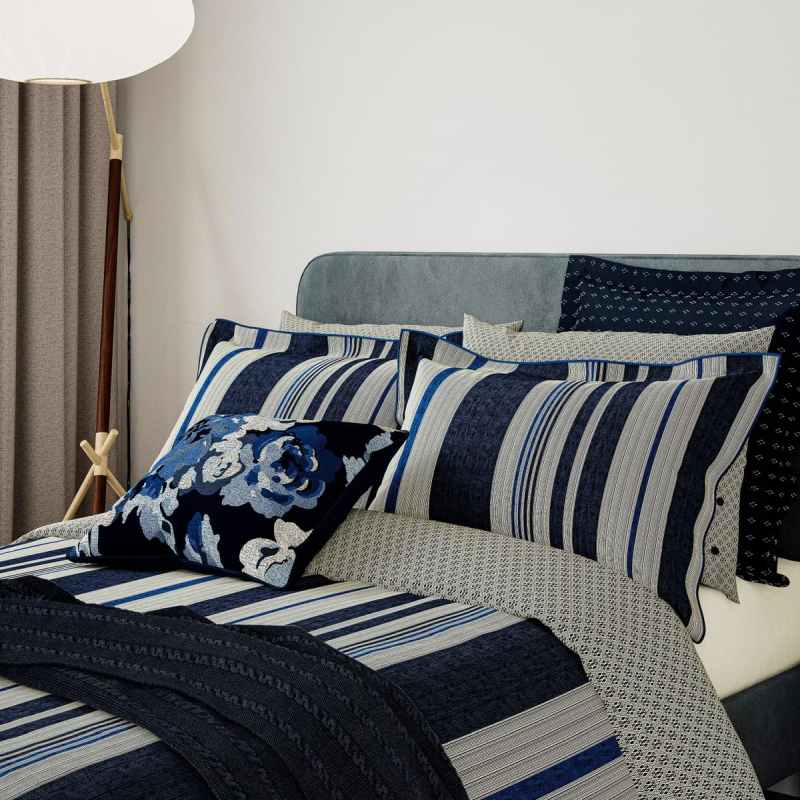Imara Print Bedding by Bedeck of Belfast in Navy Blue