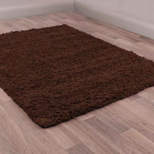 Indulgence Plain Shaggy Rugs in Chocolate Brown
