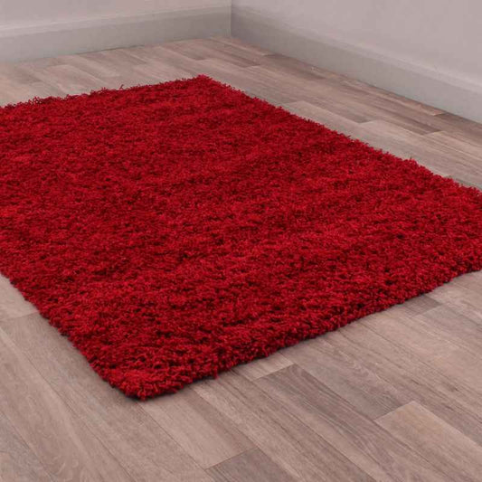 Indulgence Plain Shaggy Rugs in Red