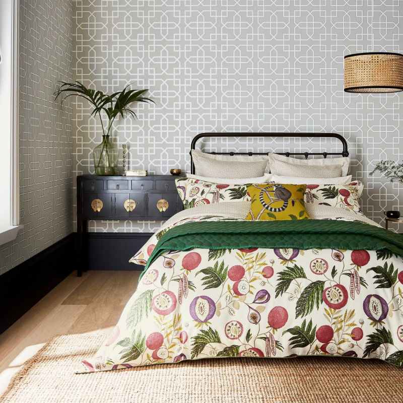 Jackfruit Designer Bedding Duvet Cover and Pillowcase By Sanderson in Fig Olive Green