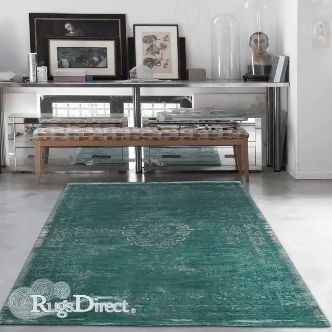 Louis de Poortere fading world jade Green Living Room Flat Weave Rug.