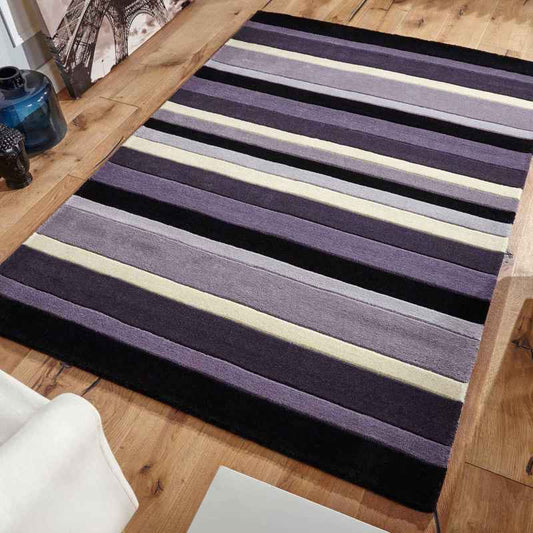 Jazz Stripes Wool Rugs in Grey